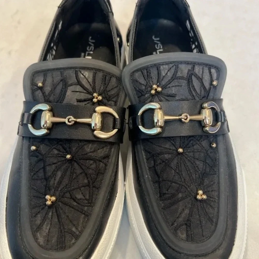 J Slides Black Lace Platform Slip on Sneakers Sz 8 1/2